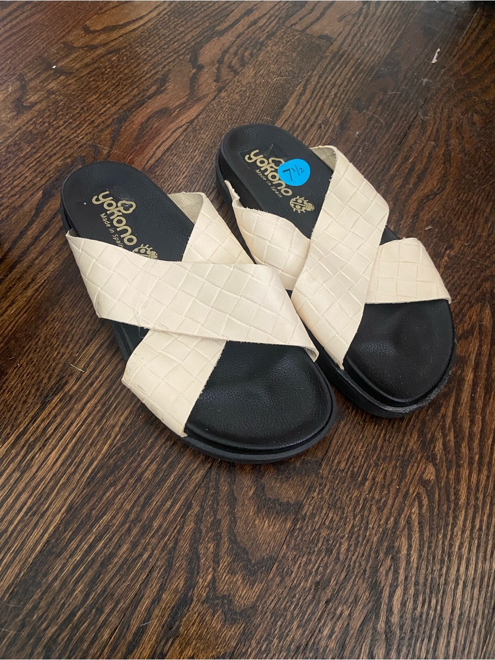 Woven Cream Cross-Strap Slide Sandals for Women
